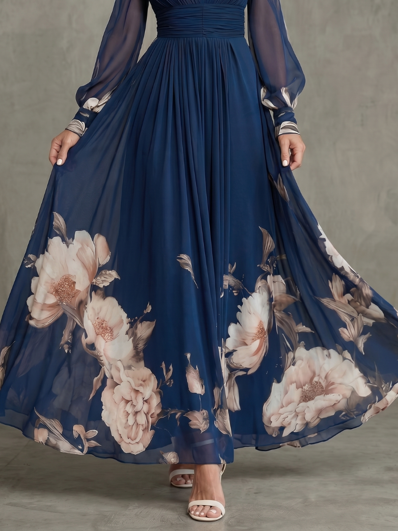 זיווה | שמלת מקסי עם שרוולים שקופים מקופלים