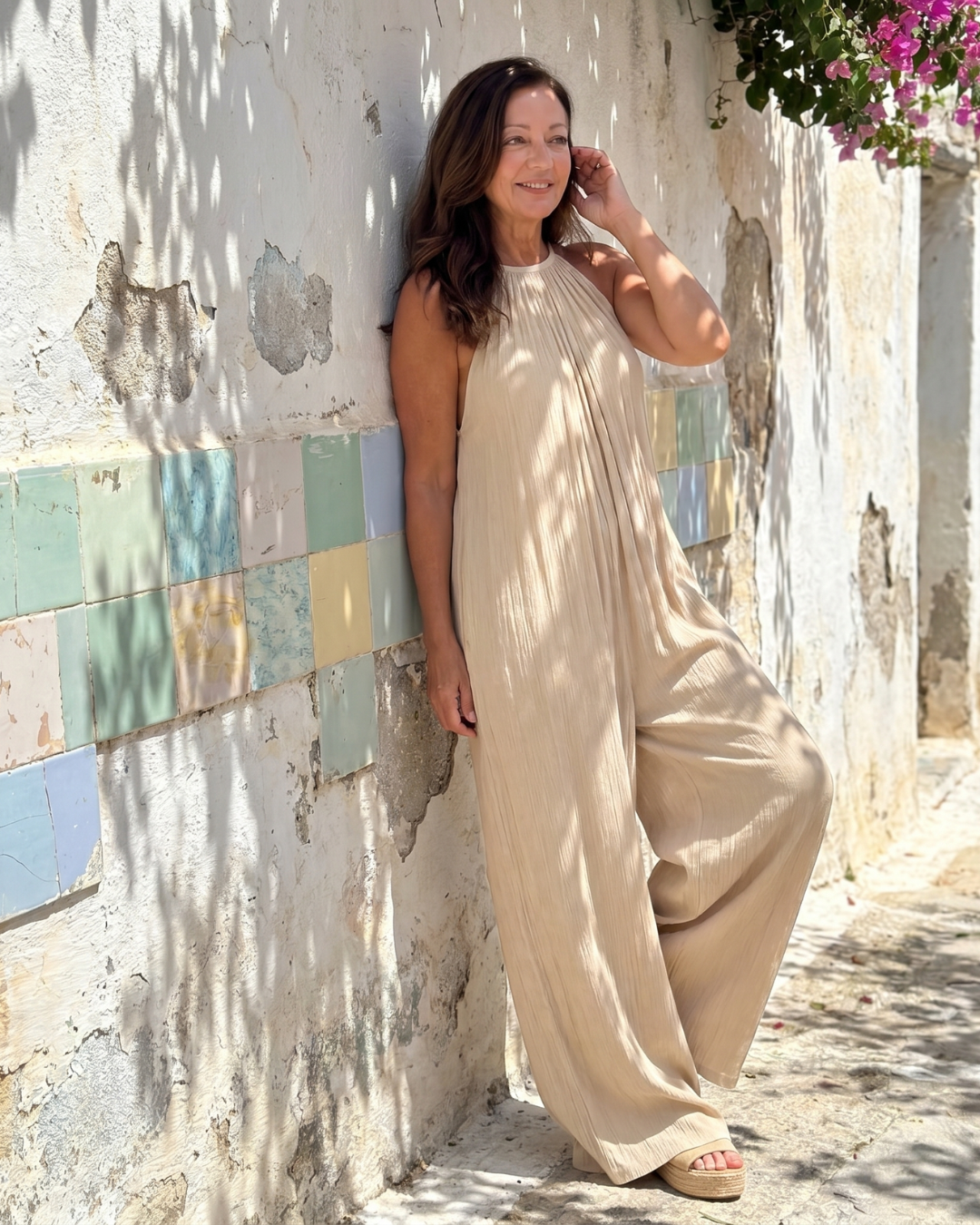 סילברה | מכנסיים רחבים עם צווארון חצי-פתוח